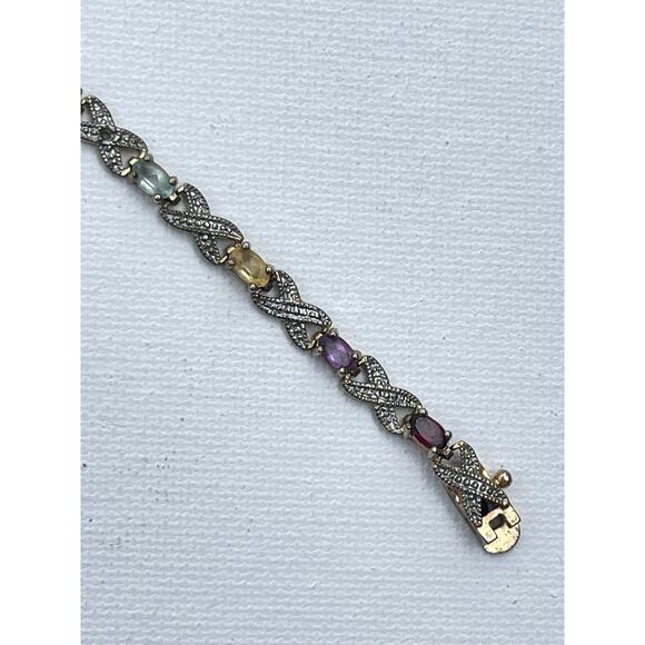 Designer Victoria Townsend Signed Tennis Bracelet Multi Gemstone Sterling Silver - Picture 6 of 7